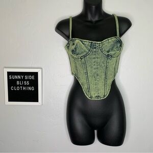 Pretty Little Things Green Dipped Hem Denim Corset Top Size 0